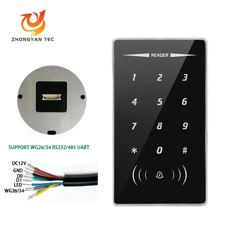 Outdoor Smart Touch Keypad Swipe Card  Rfid ID 125KHZ Wiegand26/34 RS232 TTL Interface NFC Metal Access Control Card Reader