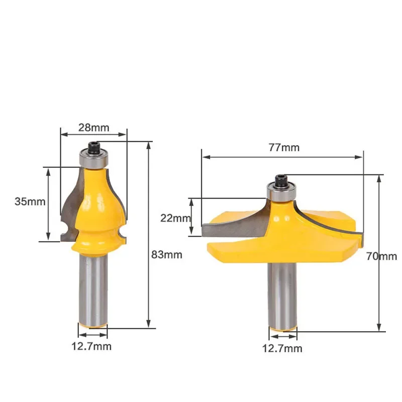 2 sztuk/zestaw 1/2 "12.7MM frez trzpieniowy rzeźbione w drewnie podłokietnik młyn poręcz zestaw wierteł frezarskich falista flet flet frezarka