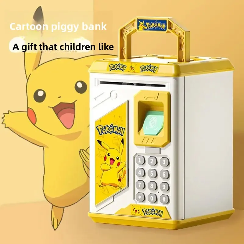

Pikachu Fingerprint Sensing Piggy Bank Large Capacity Automatic Coin Rolling Money Box with Password Lock Saving Toy Gift