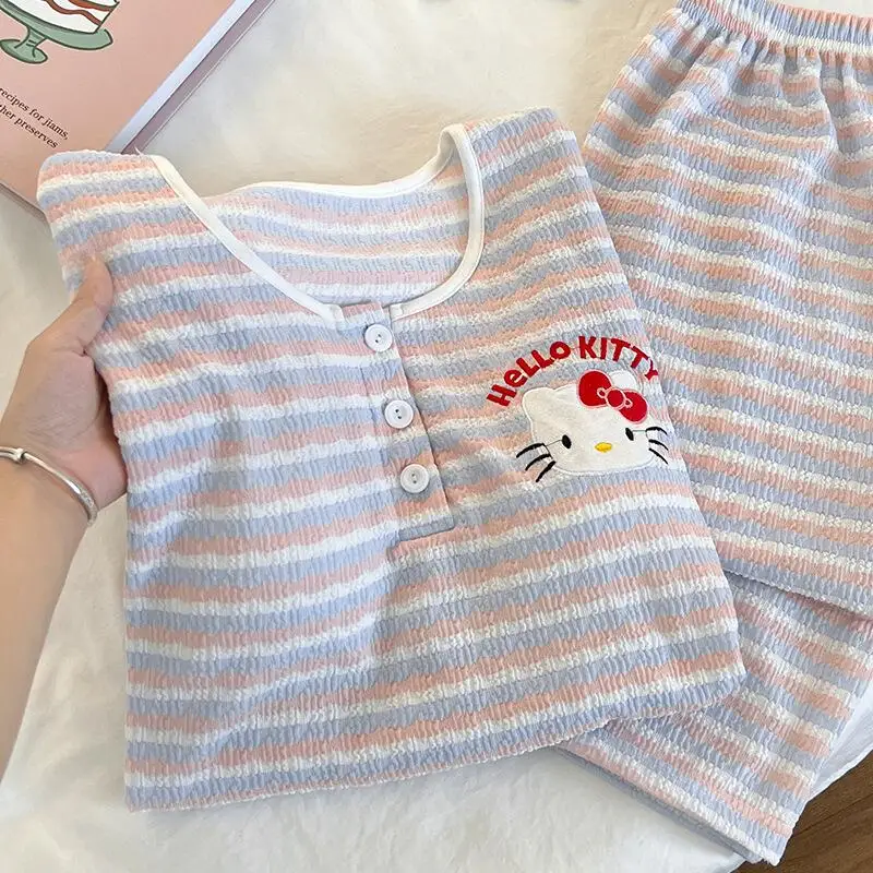 

Cartoon Anime Youth Long Sleeved Home Clothes Spring Student New Pajamas Fashion Women's Striped Set Comfortable Skin Friendly