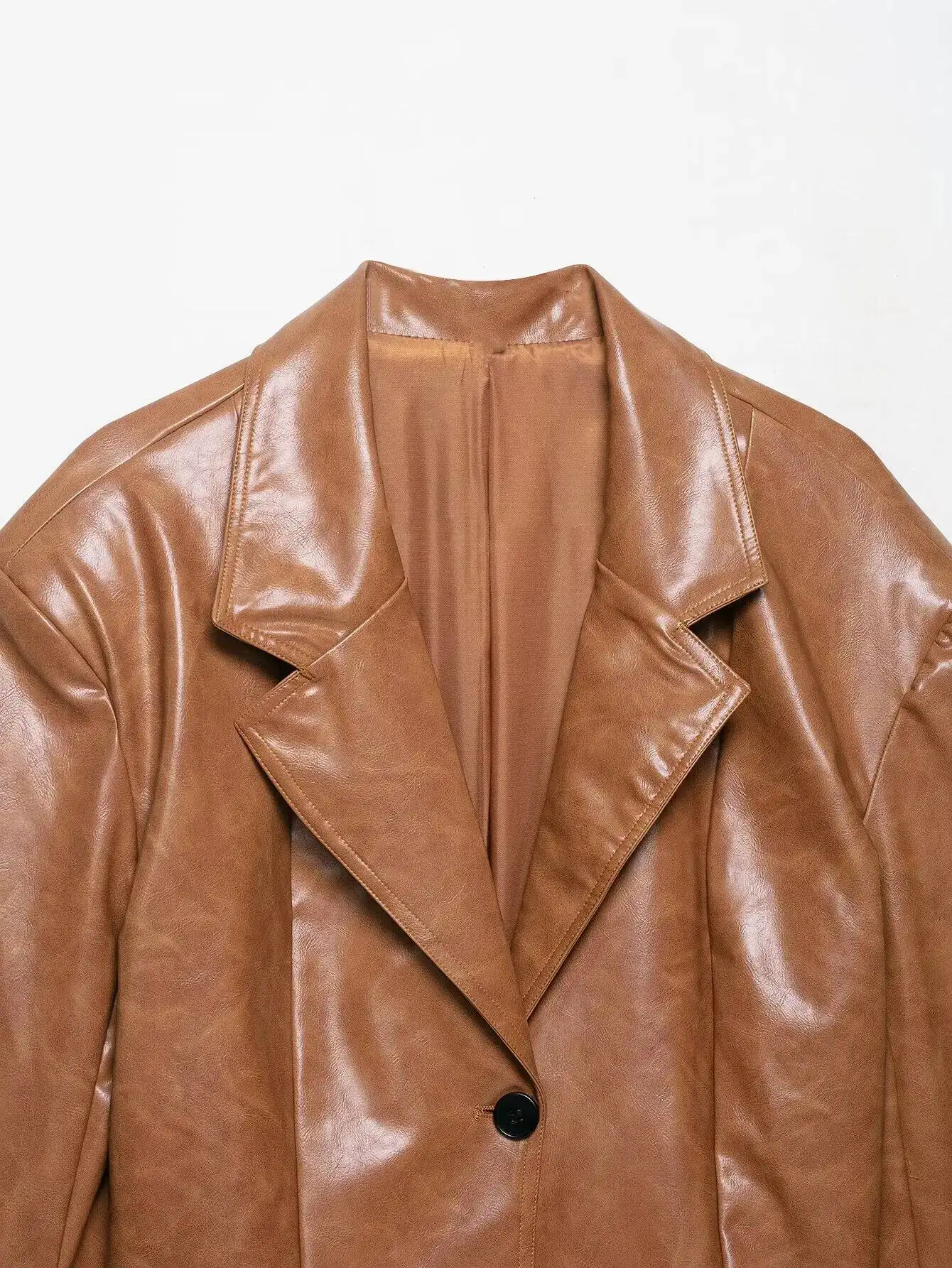 Veste en cuir Pu pour femme, manteau à manches longues, col rabattu, boutons, Locomotive, Streetwear urbain, automne 2025
