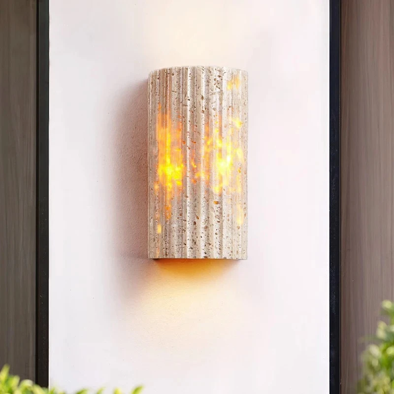 Outdoor Wall Lamp IP65 Waterproof Led Atmosphere Light Staircase Courtyard Retro Balcony Bathroom Yellow Travertine Garden Light