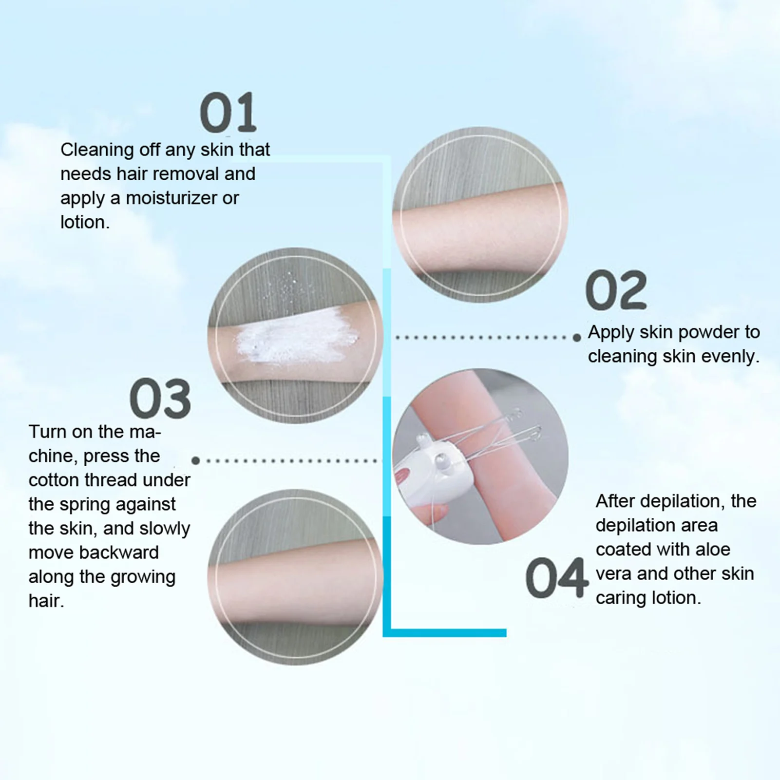 Electric Threading Epilator Physical Depilation Cotton Hair Remover for Hairs on The Upper Lip Chin Cheeks Sideburns for Face