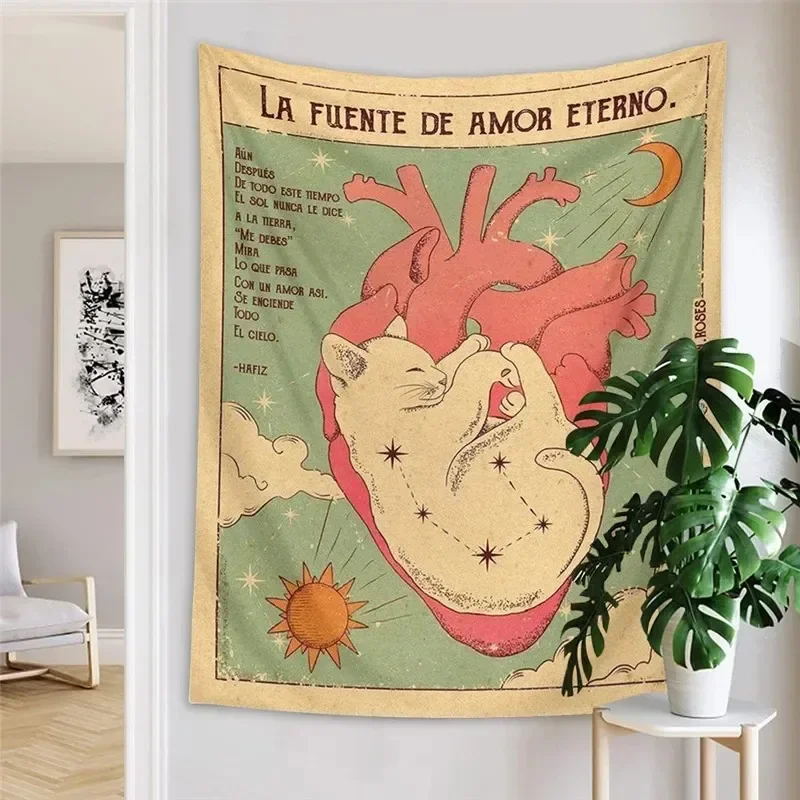 

Cute Cat Flower Hanging Cloth Office Living Room Tapestry Home Wall Decoration Tapestry room decor aesthetic 180X320CM