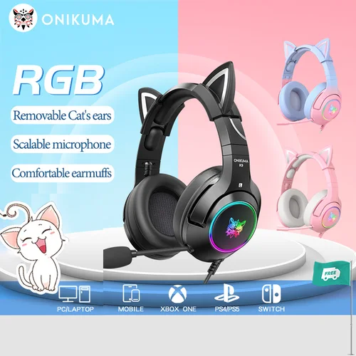 ONIKUMA K9 auriculares con cable con luz RGB micrófono HD Flexible 3,5mm auriculares para juegos auriculares de ordenador para PC Gamer PS4 XBox