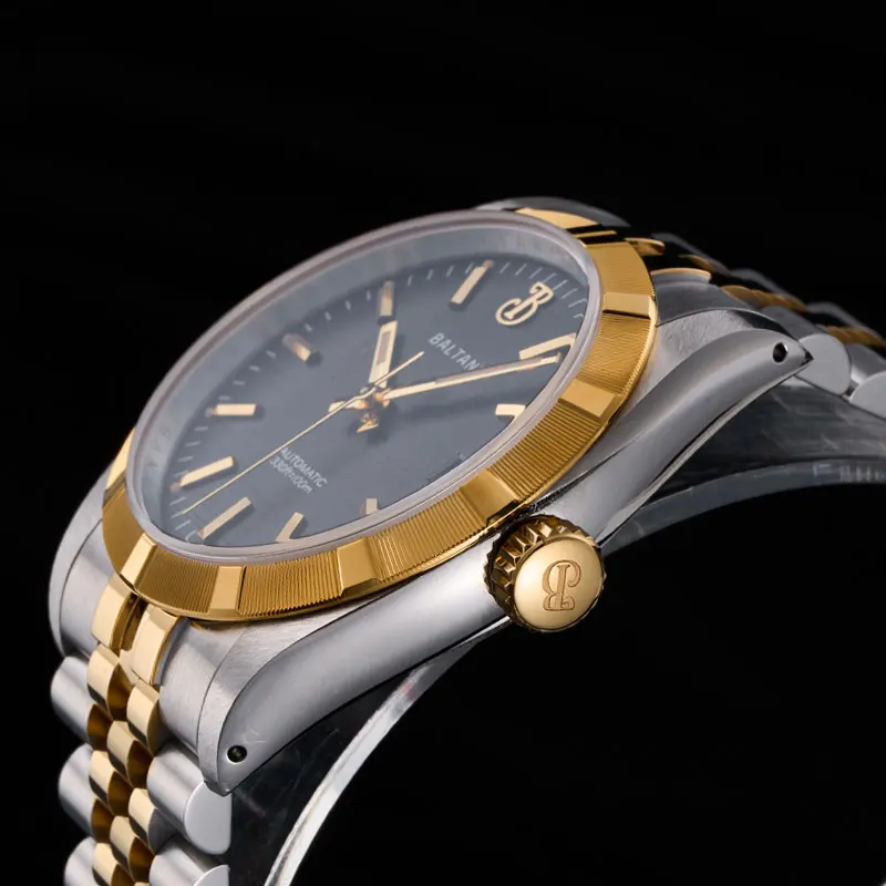 Baltany S4102 Retro Linen Dial Mechanical Watch Men, 36mm Dress Watch Sapphire Stainless Steel Bracelet NH35  Automatic Watch Me