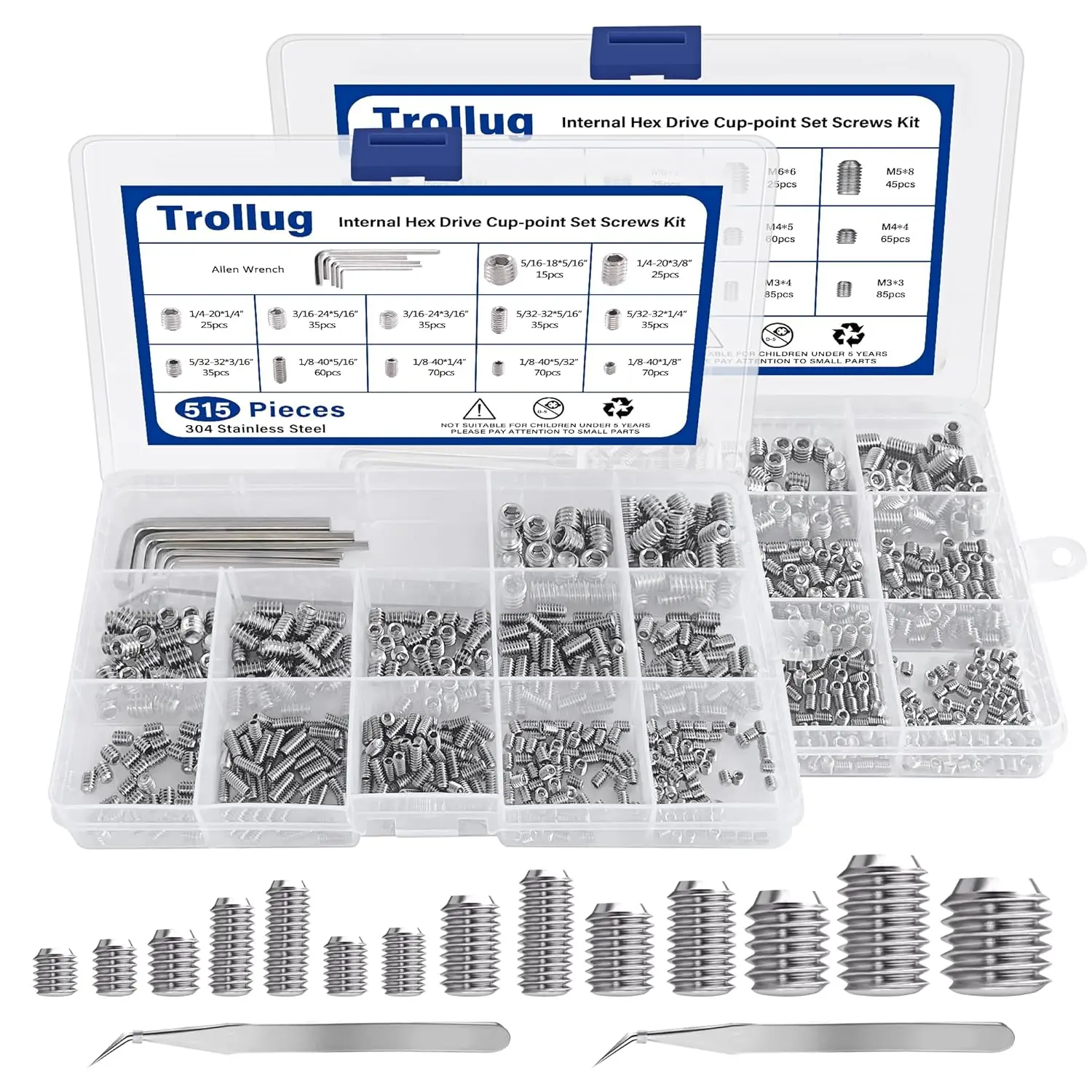 

1305PCS Metric & SAE Set Screw Kit with 10 Hex Wrenches, M3-M8 & 1/8-5/16, 304 Stainless Steel