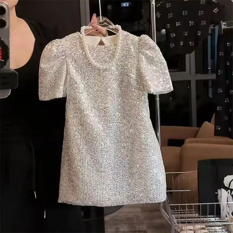 

2025 New Girls Summer Glitter Dress French High-end Delicate Little Dress Princess Dress Super Fairy Tide 90-140cm