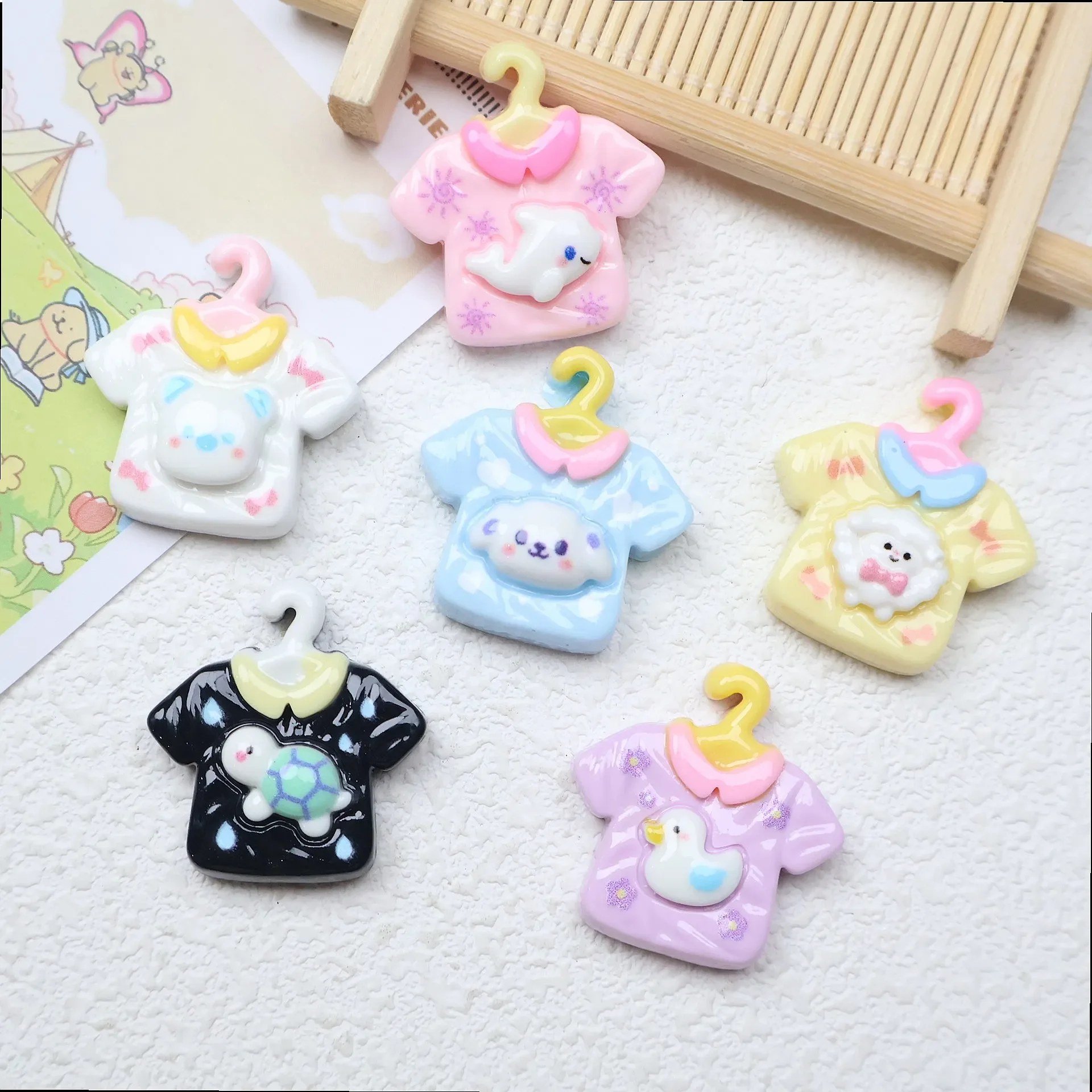 100pcs Kawaii Miniature Cartoon Clothes Cabochon Resin Flatback DIY Phone Case Scrapbook Hairpin Keychain Earrings Craft