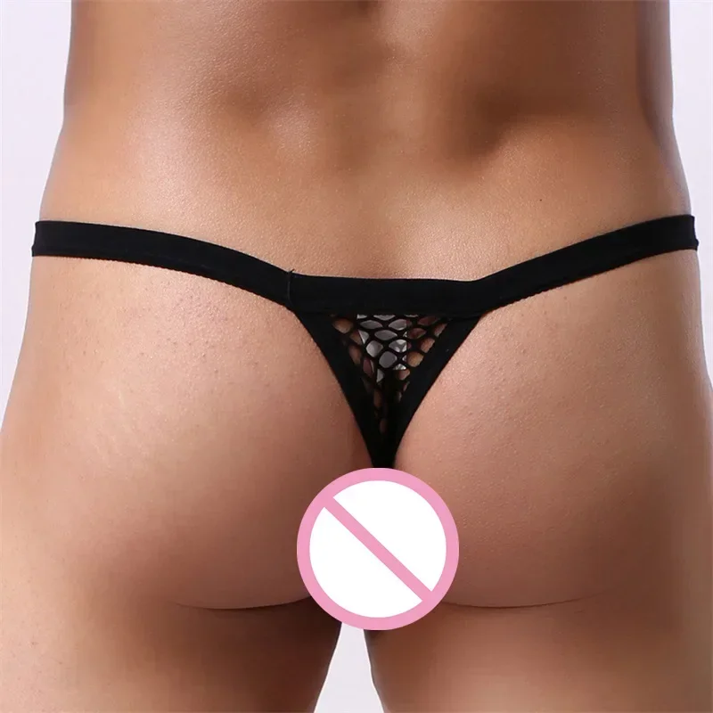 Sissy Bulge Pouch Panties For Men Hollow Out Briefs See Through Large Mesh Thongs Gay Side Slipt Boxer Button Open Boxershorts