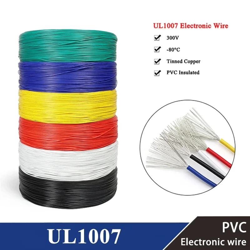 5/10m UL1007 Copper Wire PVC Insulation Tinned Multi-Stranded 30 28 26 24 22 20 18 16 AWG Electrical Wires Electric Cable