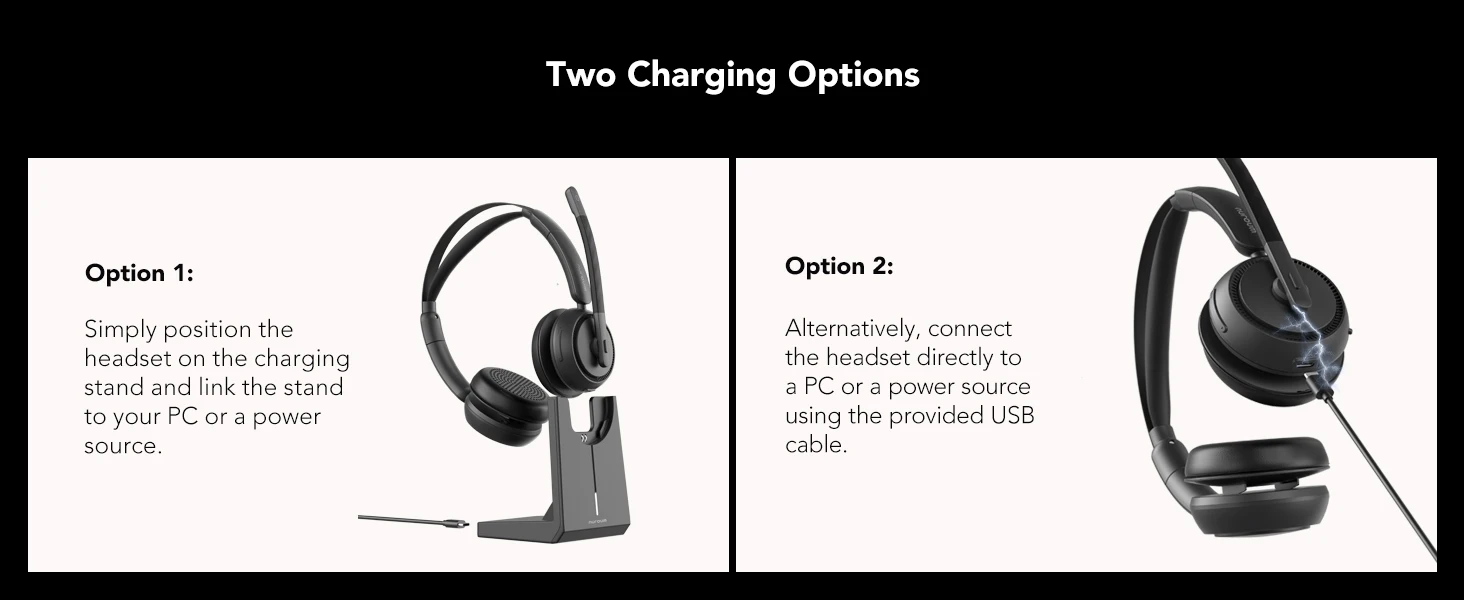 Nuroum HP31D Wireless AI Noise Cancelling Headset mit Ladestation Mikrofone Bluetooth USB/Typ-C/Typ-A für Computertelefon – Detail 3