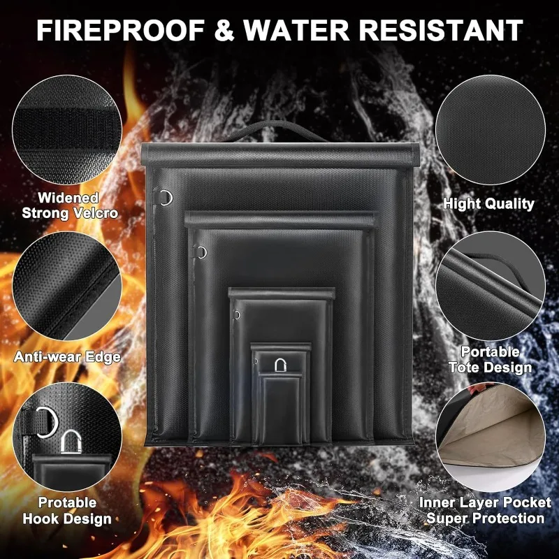 5PCS Black Waterproof Fire-Resistant RFID Shielding Pouch with Handle Faraday Bag For EMF Protection Theft Tracking Prevention