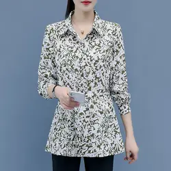 Camisa con estampado de Flores rotas para mujer, blusa de un solo pecho, manga larga, elegante, lazo con cordón, ropa de viaje, primavera y otoño