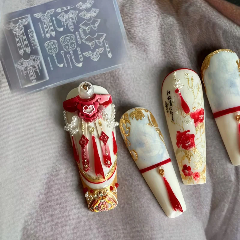 Chinese Style Flower Window Cloud Shoulder Fan Stomach Lamp Gourd Pipa Sword Abacus 3D Nail Art Silicone Mold