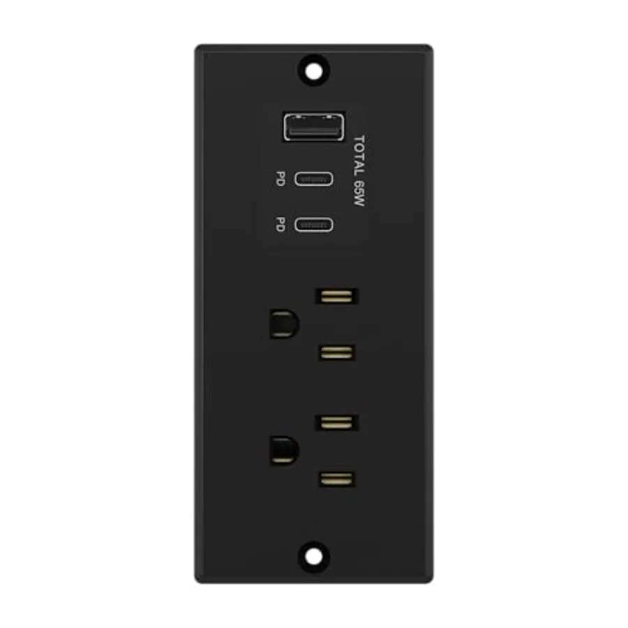 

Rectangle Desktop Power Grommet with -C PD60W and -A Combined Output 12A AC Outlets Auto-Slide Cover 6.5ft Cord Desk Charging S