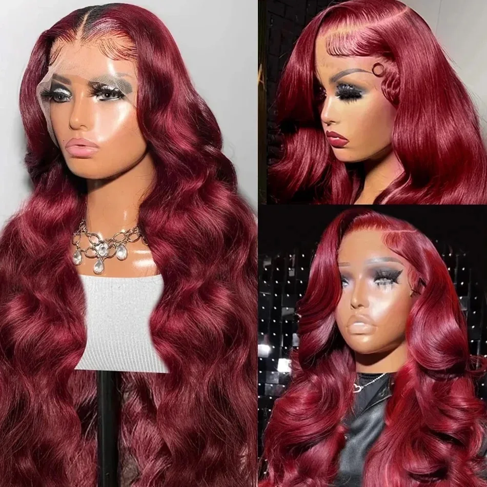 13x6 Lace 99J Reddish Burgundy Colored HD Lace Front Wig Human Hair Wigs Body Wave Human Hair Wigs Transparent Lace Frontal Wigs