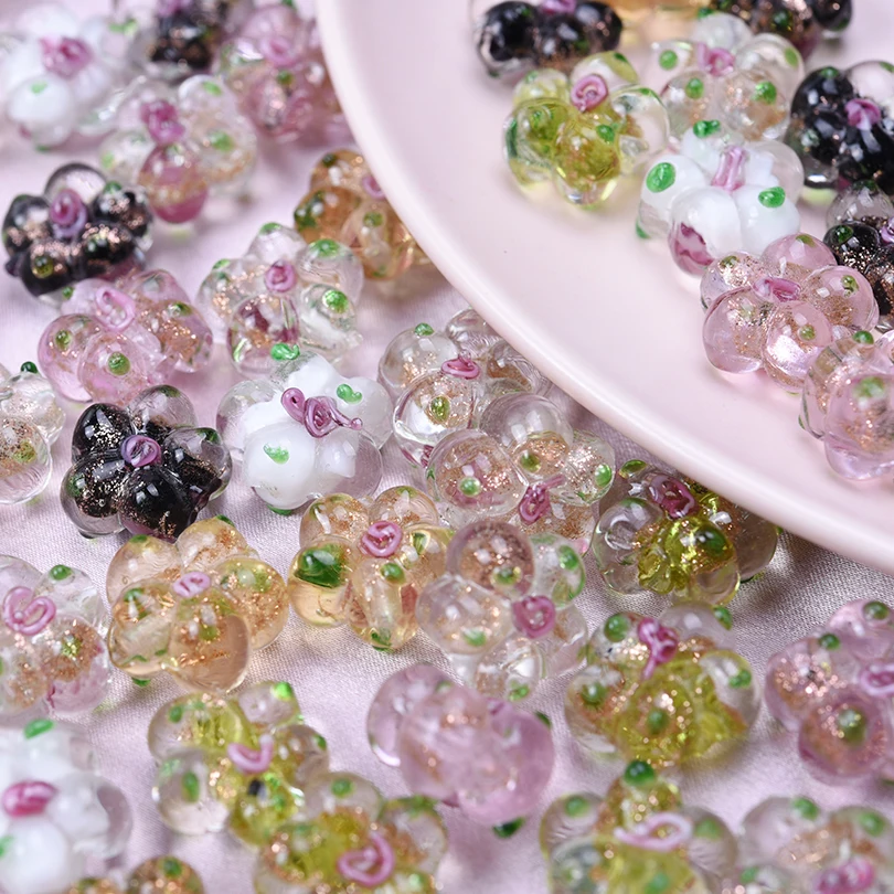 10pcs/Lot High Quality Handmade Glass Plant Orchid Flowers Fashion Grape Persimmon Pendant Making Diy Necklace Earring Jewelry