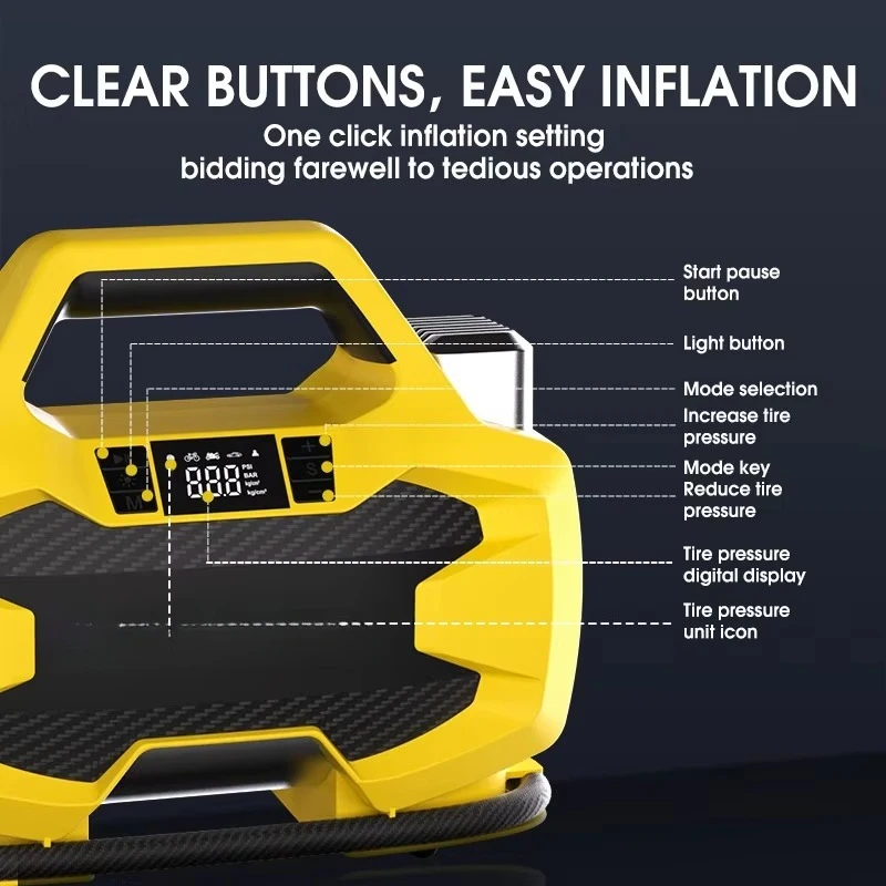 مضخة هواء للسيارة مصنوعة من مادة ABS 12 فولت مع شاشة LED رقمية ومنفاخ إطارات ذكي لكرة الدراجة النارية #3