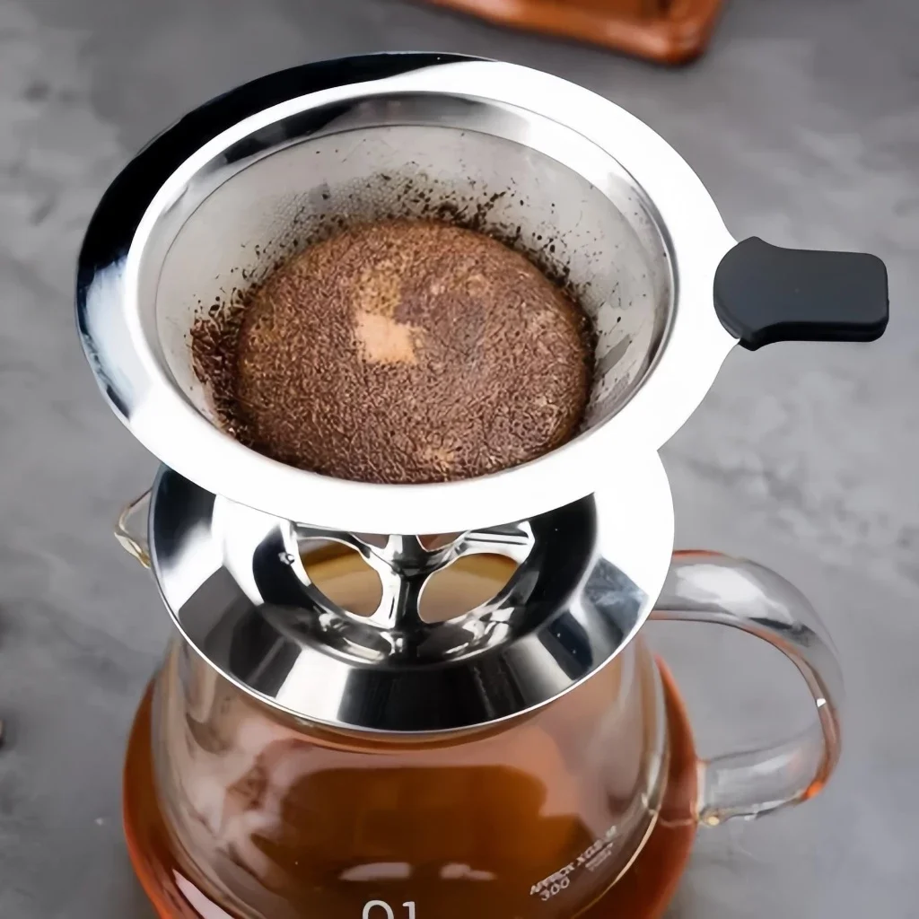 Filtro Coador De Café Inox 304 - Com Pegador em Silicone Peneira Aço Reutilizável