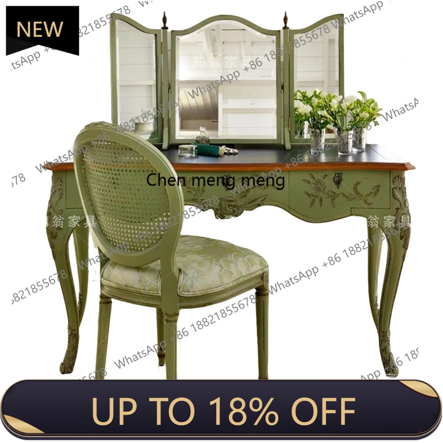

E153 French retro carved solid wood dressing table 1.2 meters makeup table master bedroom makeup table with makeup mirror