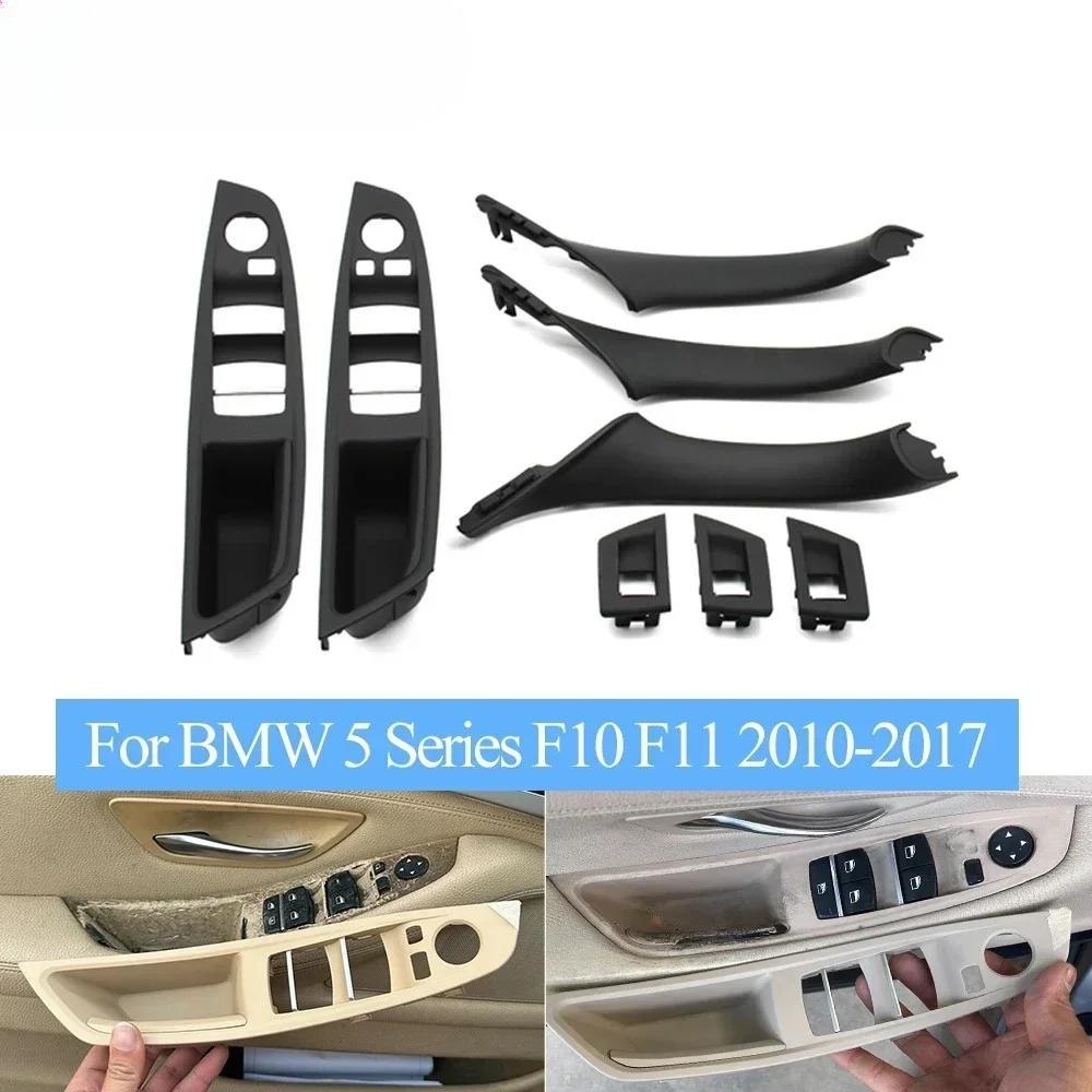 

LHD Black Carbon Fiber Car Armrest Switch Panel Door Pull Handle Cover Trim For BMW 5 Series F10 F11 520 523 525 528 530 535