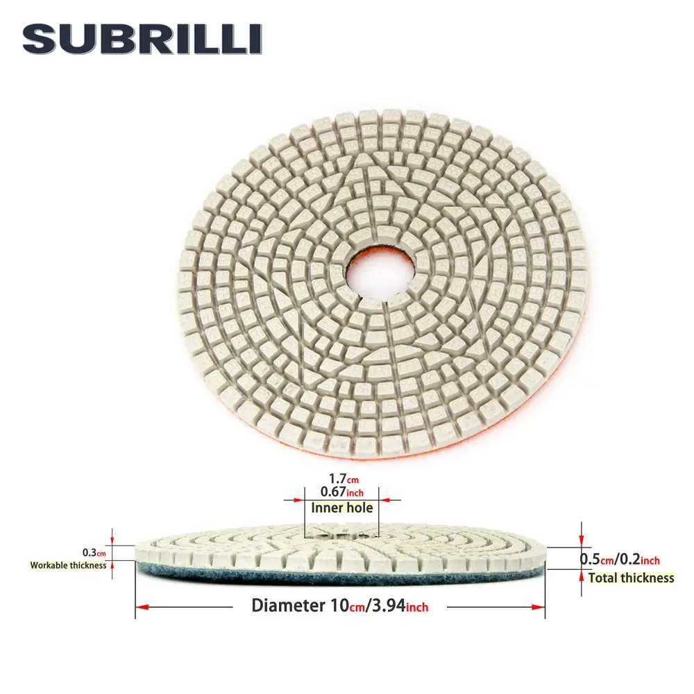 SUBRILLI 4 Inch Diamond Polishing Pad 3 Step Flexible Resin Bond Grinding Disc Stone Marble Granite Tile Sanding 1 piece