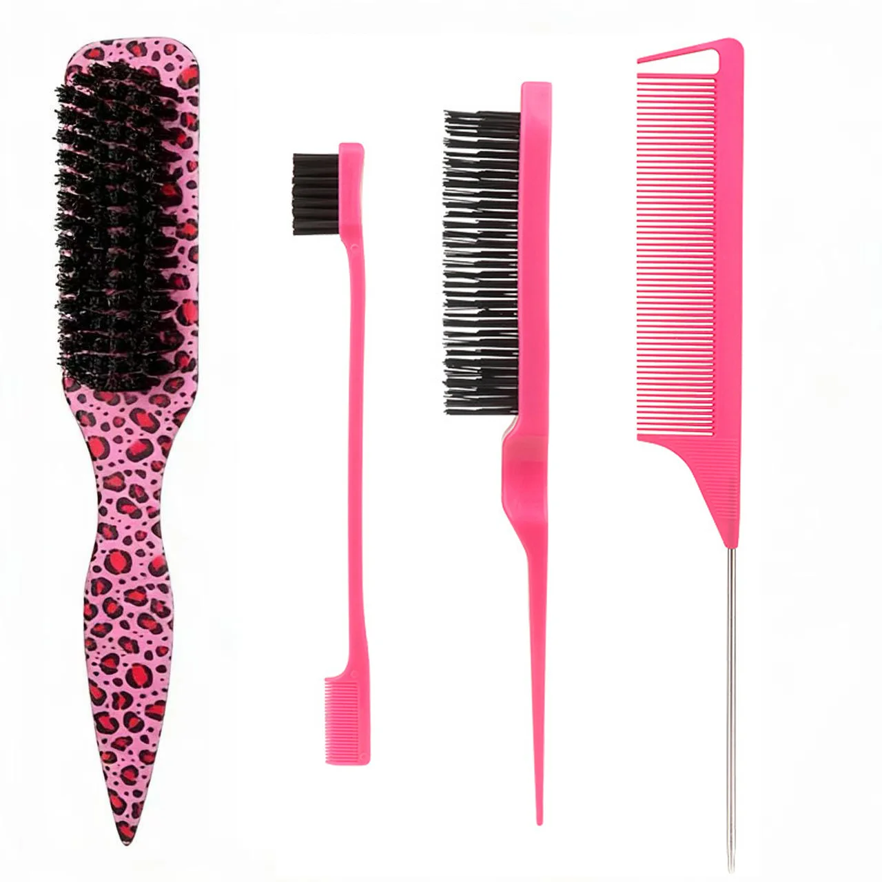 4-teiliges Borstenbürsten-Set für Glattes Haar, Elegante Pferdeschwänze & Dutt, Glättung von Babyhaaren, Fliegenden Haaren, Kantenkontrolle - Toupieren & Teasing – Detail 3