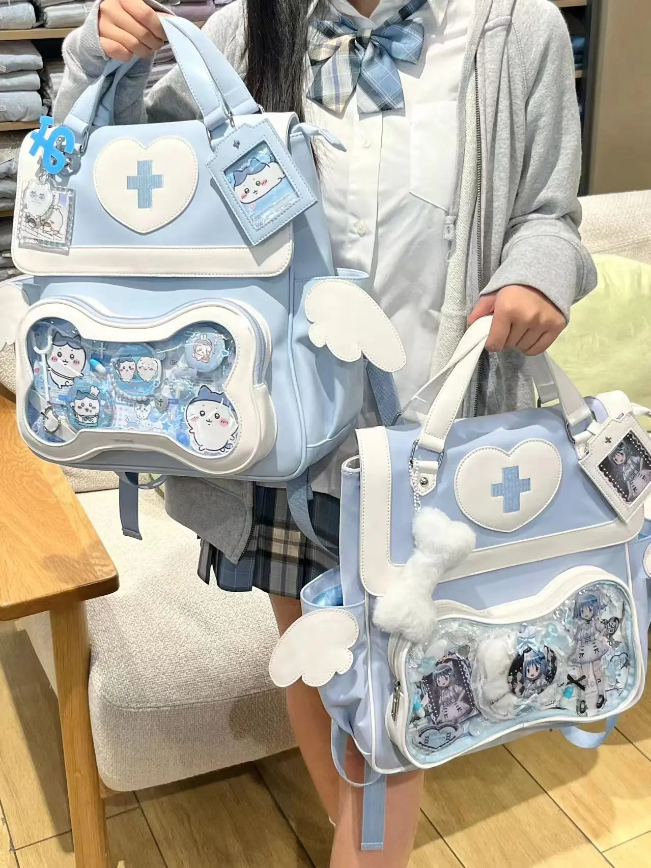 Stile giapponese grande capacità piccola ala strato trasparente Itabag carino sorella blu zaino Casual donna borse a tracolla