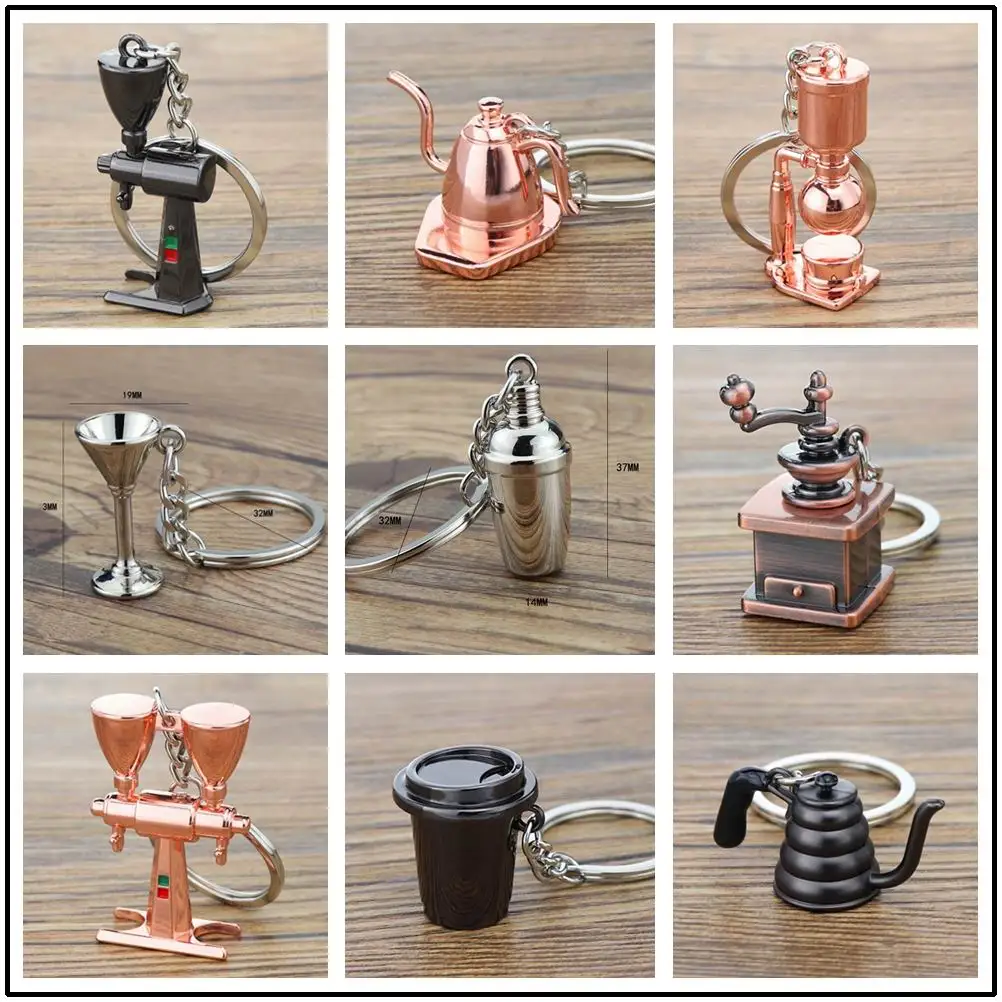 mini Coffee Cocktail Shaker Wine Glass Key Chain 3D Cocktail Glasses Pendant Mix Drinks Bartender Keyring Bar School Promo Gift