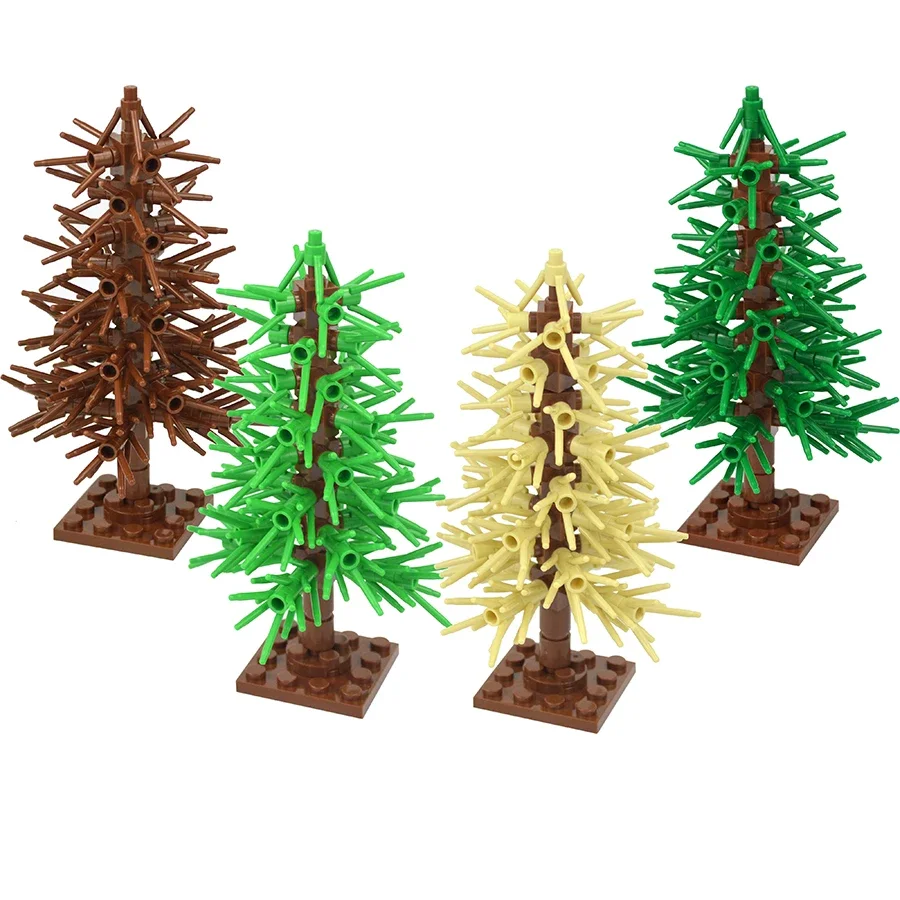 NEW MOC City Bricks Assemble Pine with Bottom Plate Accessories Building Blocks Tree Branch Bush Green Grass Flower Plants Toys