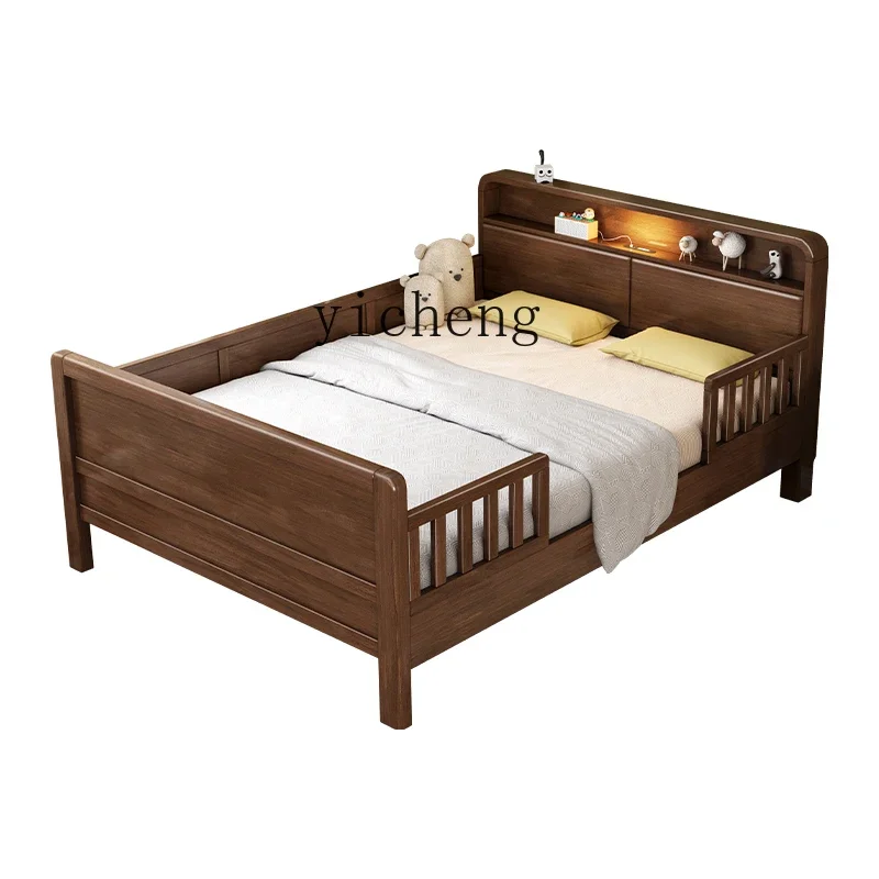 Solid Wood Children's Bed Boy Nordic Modern Minimalist Guardrail Stitching Bed