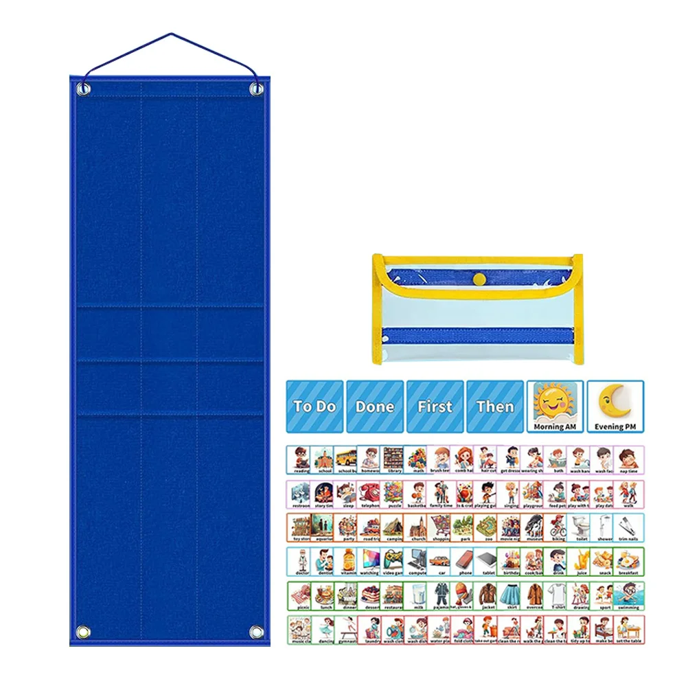 

1Set Visual Schedule Board Hanging Pocket Chart Daily Routine Planner for Self Discipline