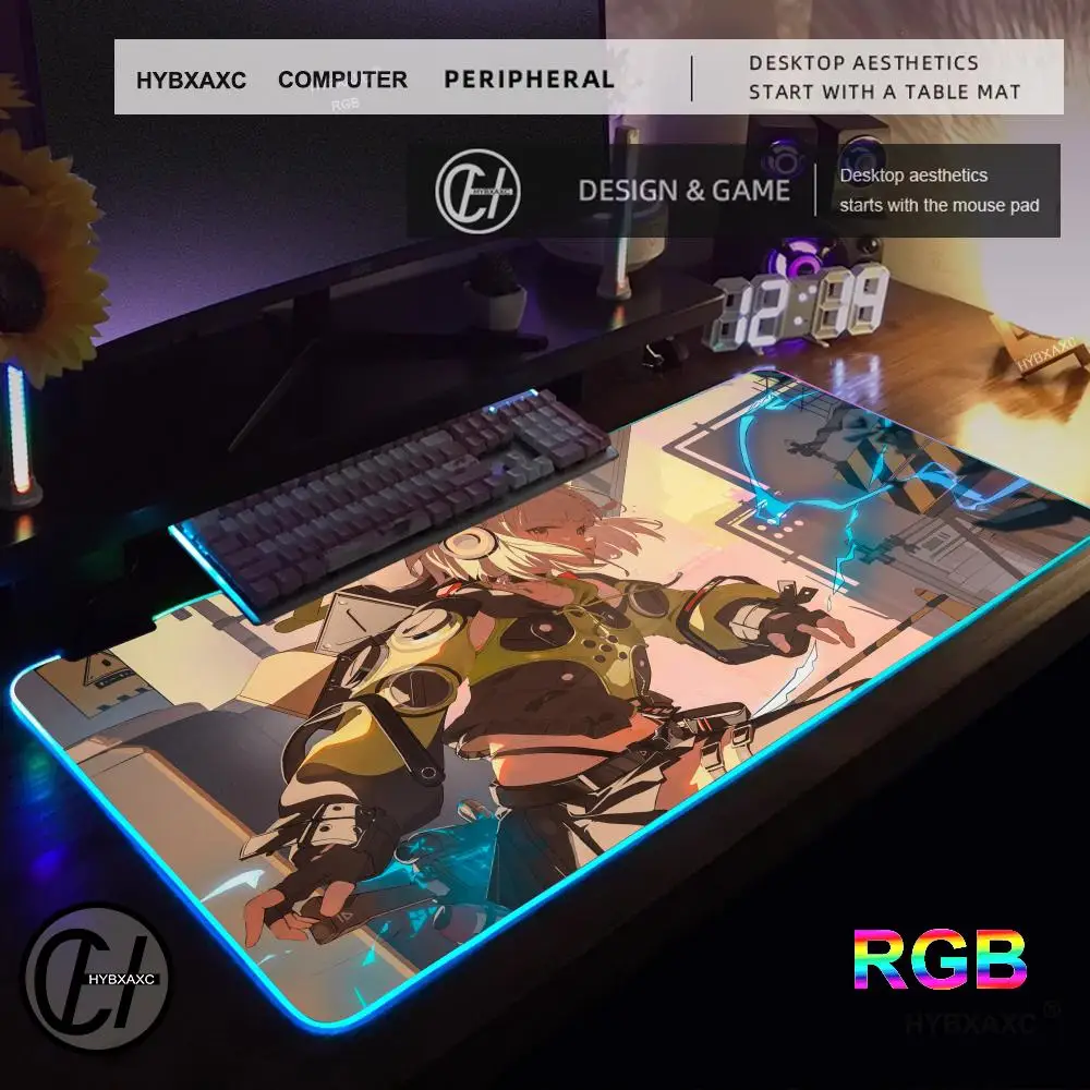 Anby Demara RGB Mousepad Zenless Zone Zero Mouse Pad Gaming Desk Mat HD Gamer Grande luce LED XXL MousePad PC Computer Tappeto