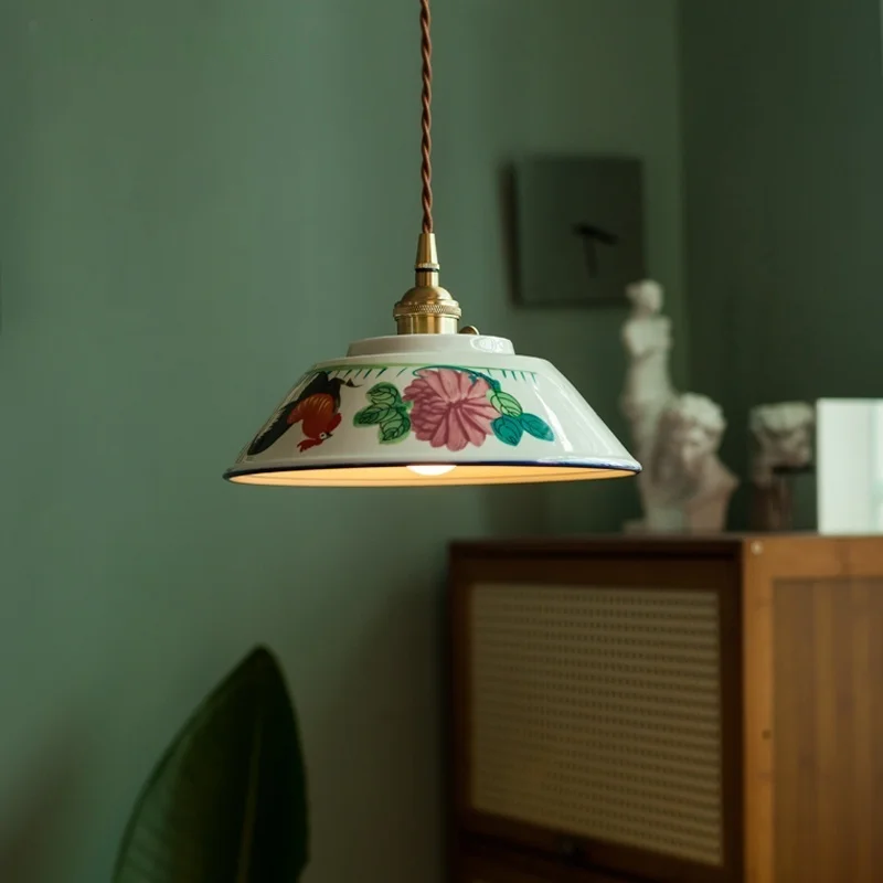 

Retro Ceramic Pendant Light Fixture Loft Antique Brass Hanging Lamp with Adjustable Hardwired Ceiling Lights for Kitchen Island