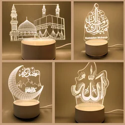 USB Operate 3D Acrylic LED Night Light EID Mubarak Decor Islamic Muslim Gurbang Ramadan Decoration for Home 2024 Eid Al-Fitr Aid