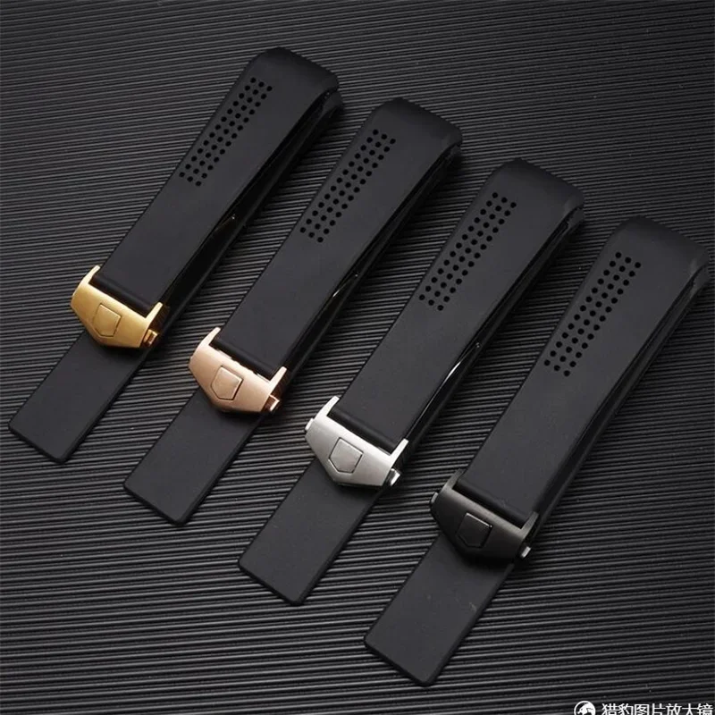 20mm 22mm Classic Curved End Black Silicone Rubber Folding Clasp Strap For TagHeuer Carrera watch band  With Buckle With tool