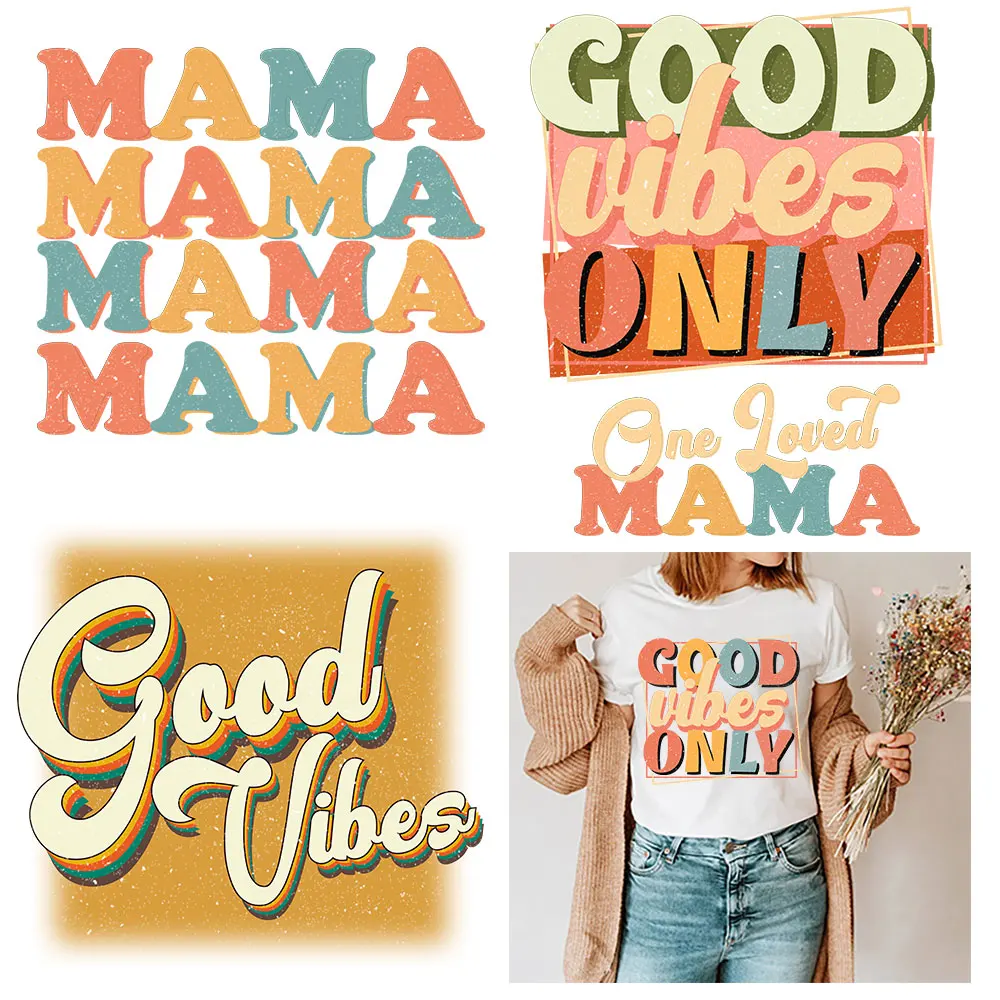 Good Vibes Iron On Patches For Clothing Heat Transfer Stickers On Clothes Transfert Thermocollants T-shirt Diy Decals Vetement