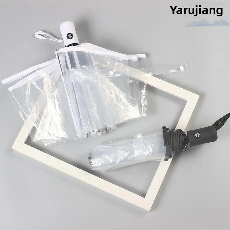 Transparent Automatic Umbrella Student School Special Large Size Female Network Strengthened Three Convenient Folding Umbrella