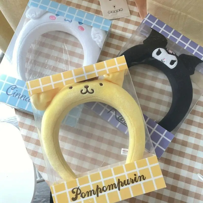 

Плюшевые Головные уборы Sanrio в стиле аниме Kuromi Cinnamoroll, женские милые мягкие повязки для волос для девочек, милые повязки для макияжа, украшение для волос, детский подарок