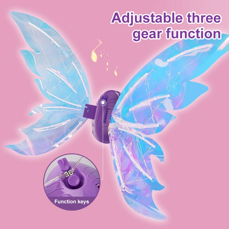 Diy pequena princesa luz elétrica música arco-íris asas menina anjo volta decoração luminosa flor fada elf adereços vestir-se presente