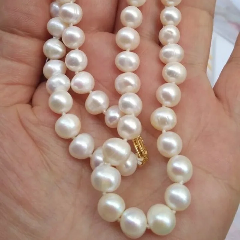 Perfect Natural AAA 8-9mm White South Sea Pearl Necklace 18inch 14K Gold