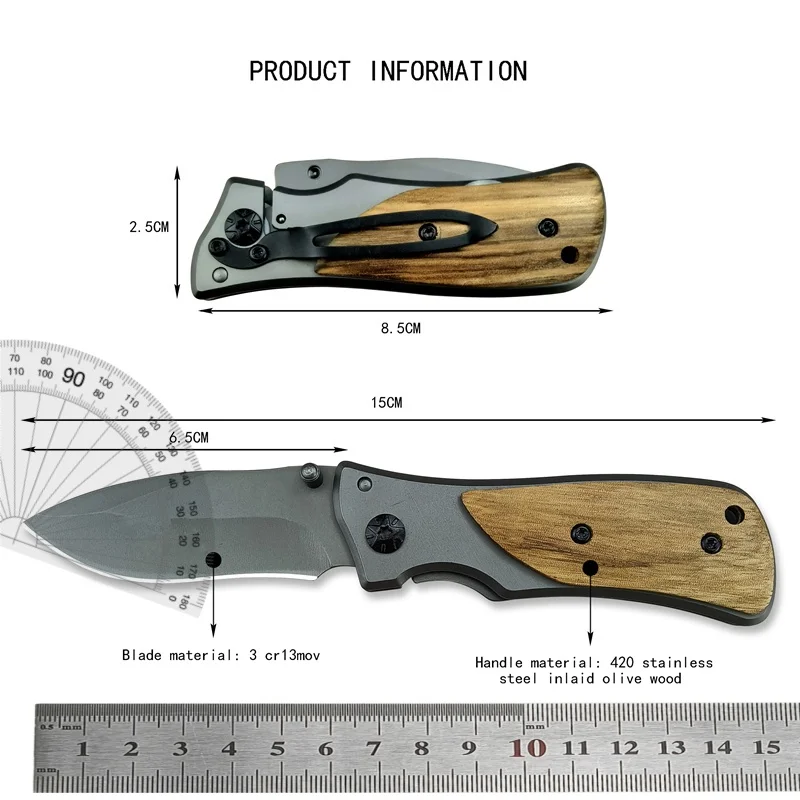 BKX35 Folding Knife Outdoor Barbecue Fishing Fruit Knife 420 Steel Inlaid Olive Wood Handle Hunting Defensive EDC Knife