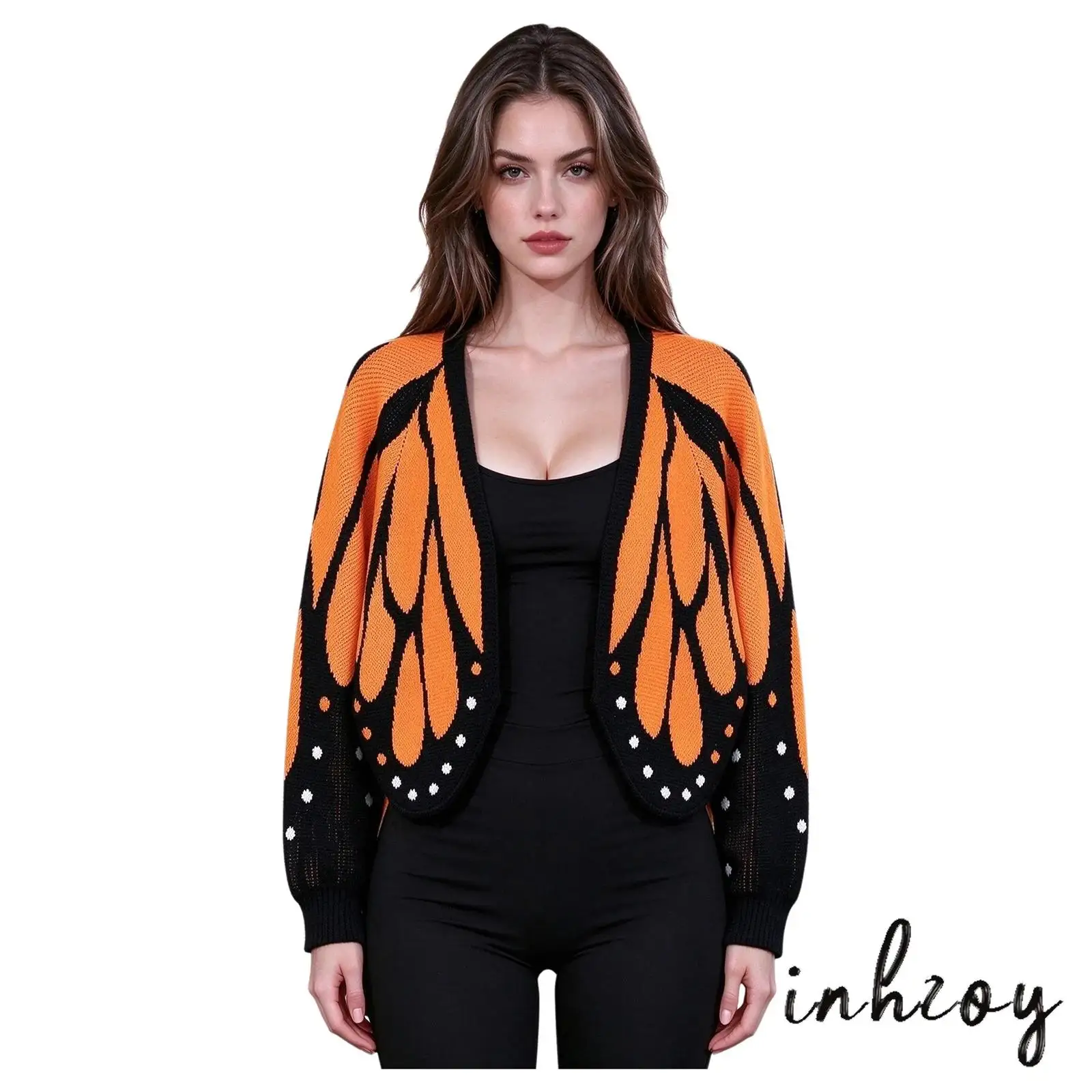 Women Irregular Hem Knitted Cape Butterfly Color Blocked Loose Cardigan Sweater Coat for Halloween Casual Daily Life Wear