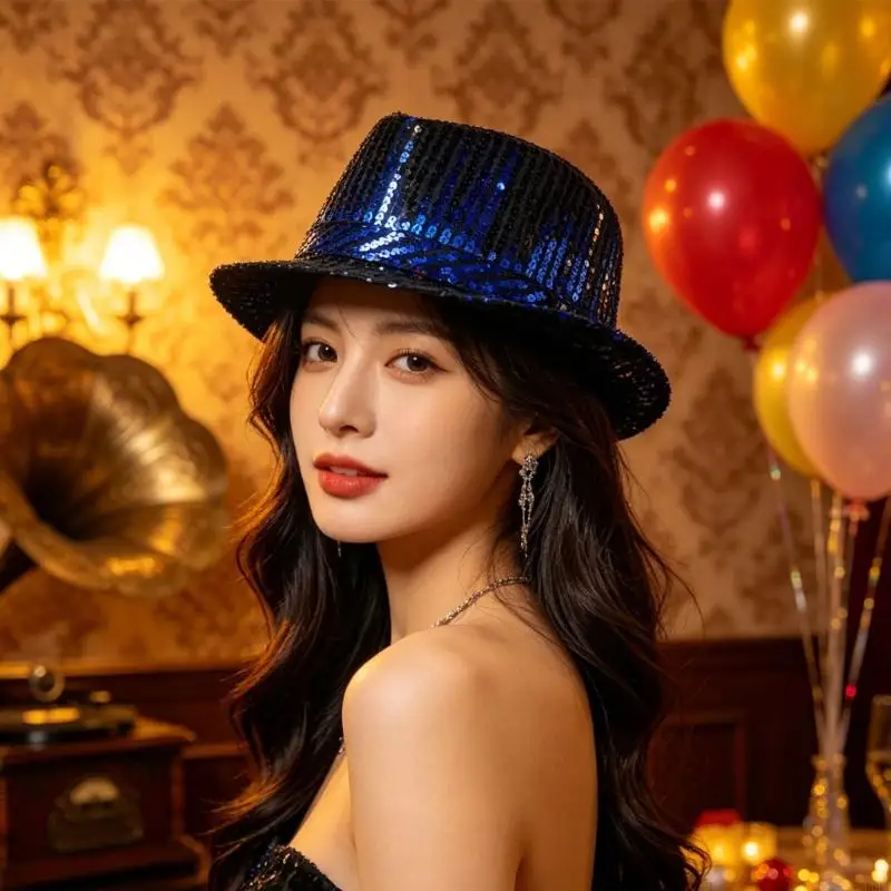 Stylish Sequins Covering Hat Stage Dance Performances Adult Magicians Hat Fashion Statement For Celebrations Y166