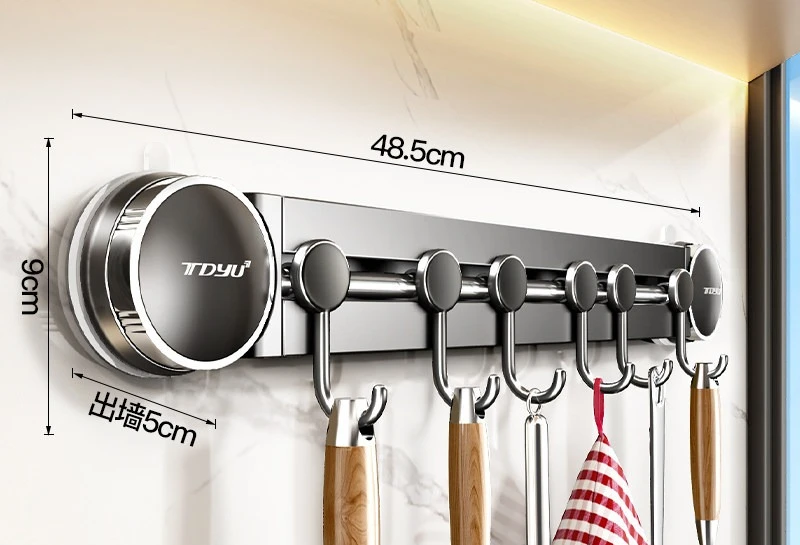 Picture 7: Wall Mounted Suction Kitchen Hooks No Drilling Hanging Bar Storage Rack For Kitchen Spatula Spoon Organizer