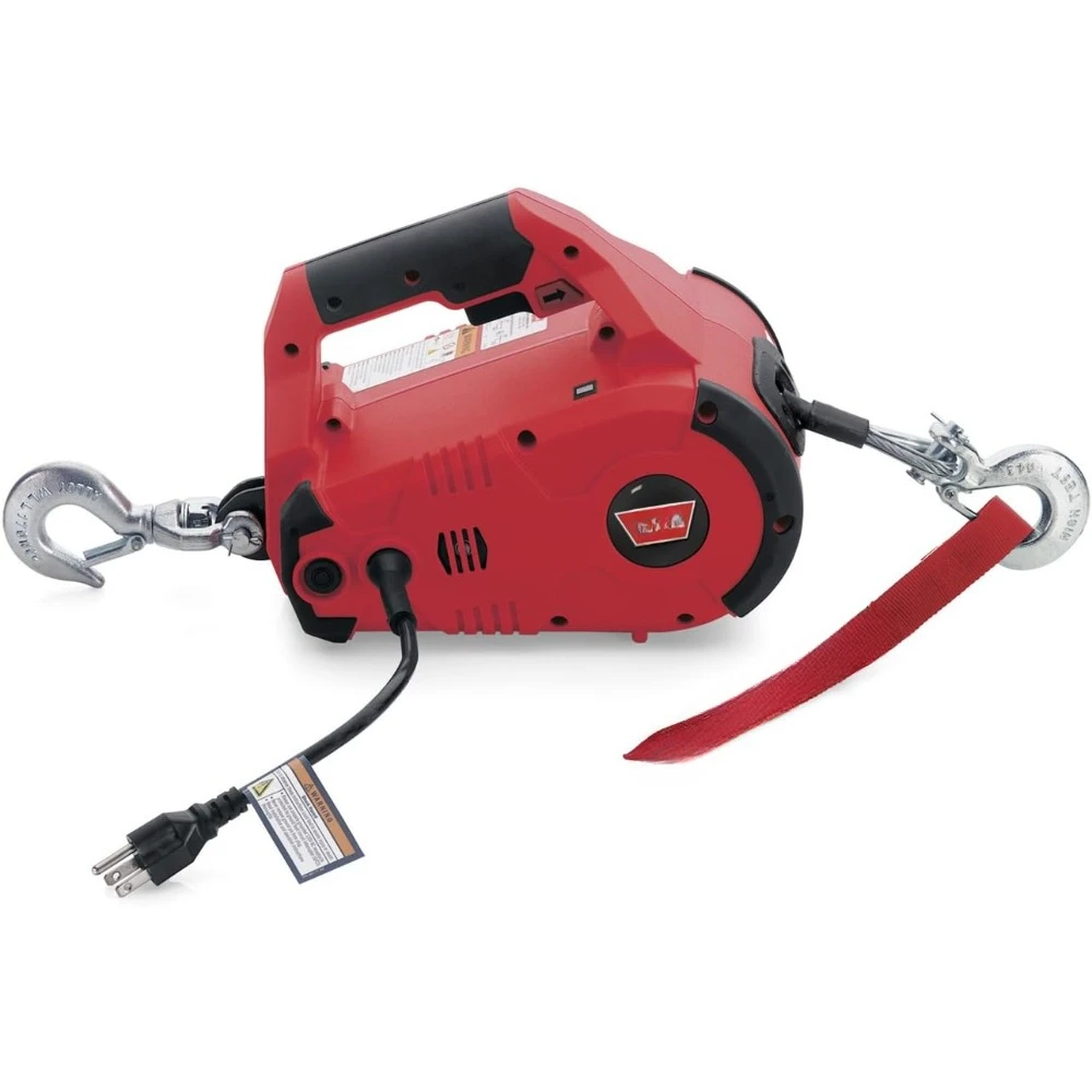 885000 PullzAll Corded 120V AC Portable Electric Winch with Steel Cable: 1/2 Ton (1,000 Lb) Pulling Capacity , Red