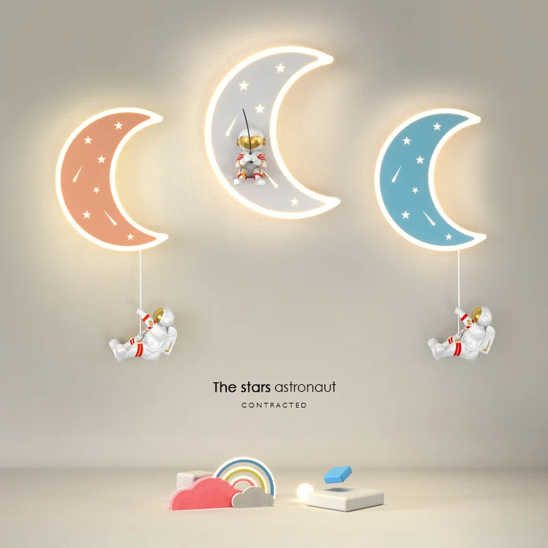 

Homhi Astronaut Moon Wall Light For Children's Lamps Bedroom Nordic Kids Home Glass Decoration Reading Art Modern HWL-082