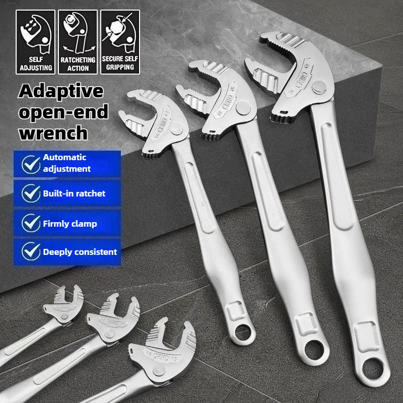 Llave de garra de cangrejo industrial de alta resistencia con trinquete autoajustable y mandíbula ancha para tuberías automotrices y fabricación