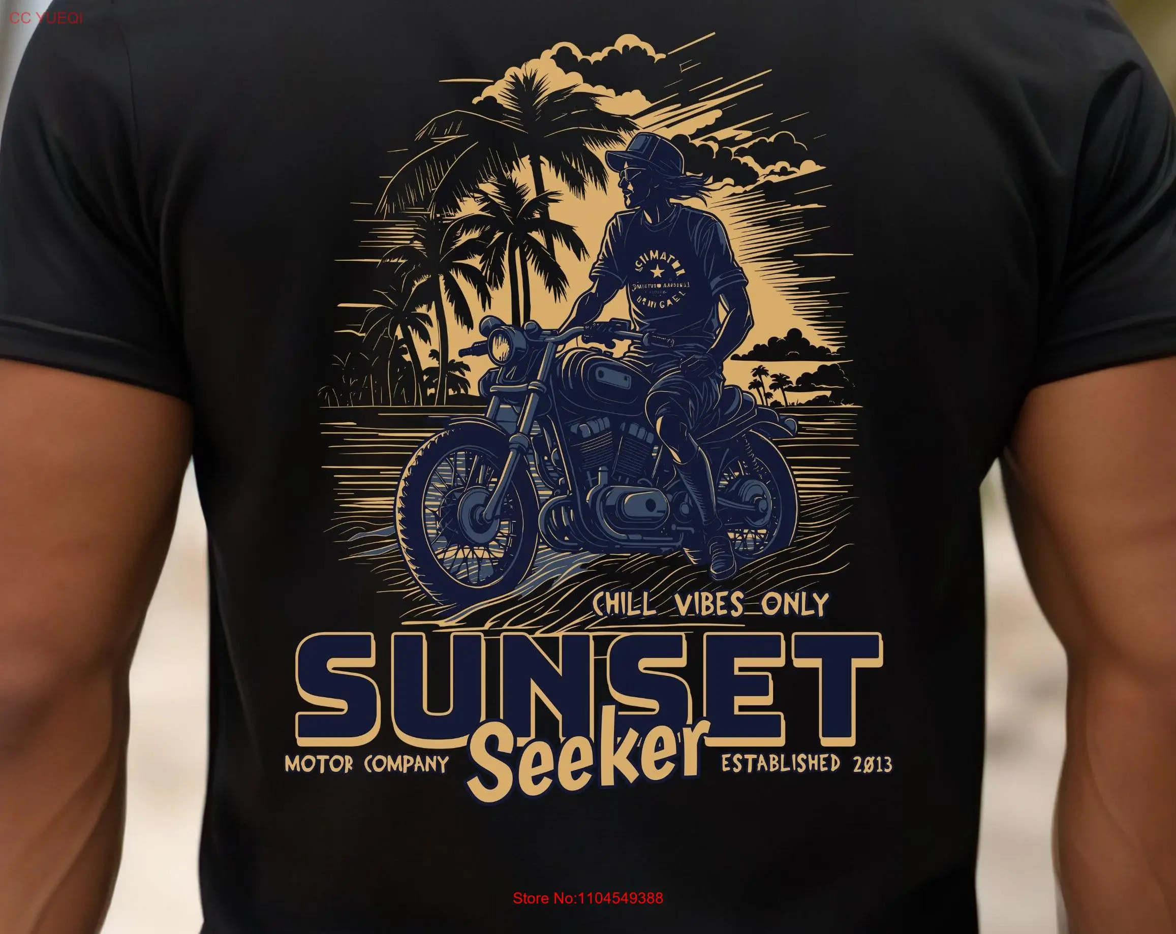 

Men's Motorcycle T Shirt Beach SunseT for Men Seeker Motor Company Chill Vibes Only Fathers Day Him Dad